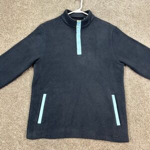 Swannies Mens Golf Wolff‎ Fleece Pullover M Quarter Snap Pockets Gray Blue Trim